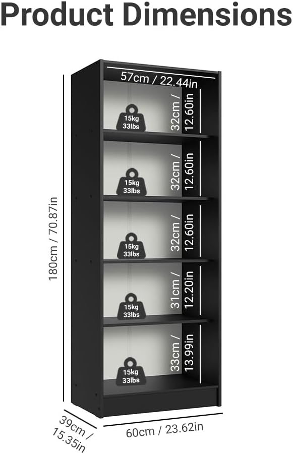 Madesa Kitchen Pantry Storage Cabinet 2 Doors with 5 Utility Shelves 23' L Wooden Organization Unit for Kitchen - Black
