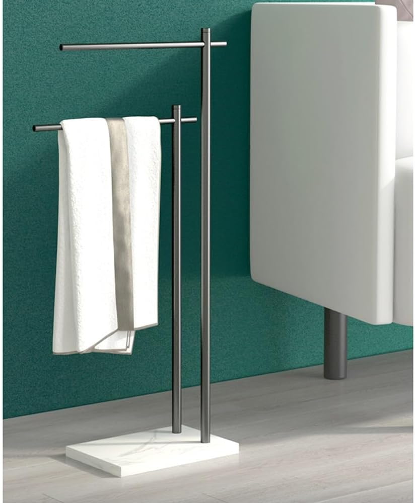 Towel Rail Freestanding Bathroom Towel Rack Floor-Standing Towel Rack Light Luxury Creative Marble Bathtub Bathroom Storage Towel Bar Towel Stand(Black+White)