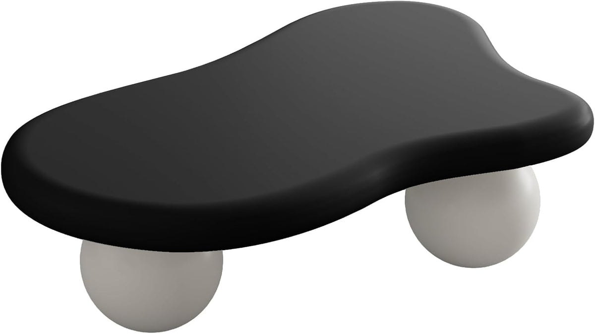 47.2'' Modern Coffee Table with Ball Base, Contemporary Oval Round Cloud Shaped Wood Coffee Table for Living Room, Easy Assembly, Black & White