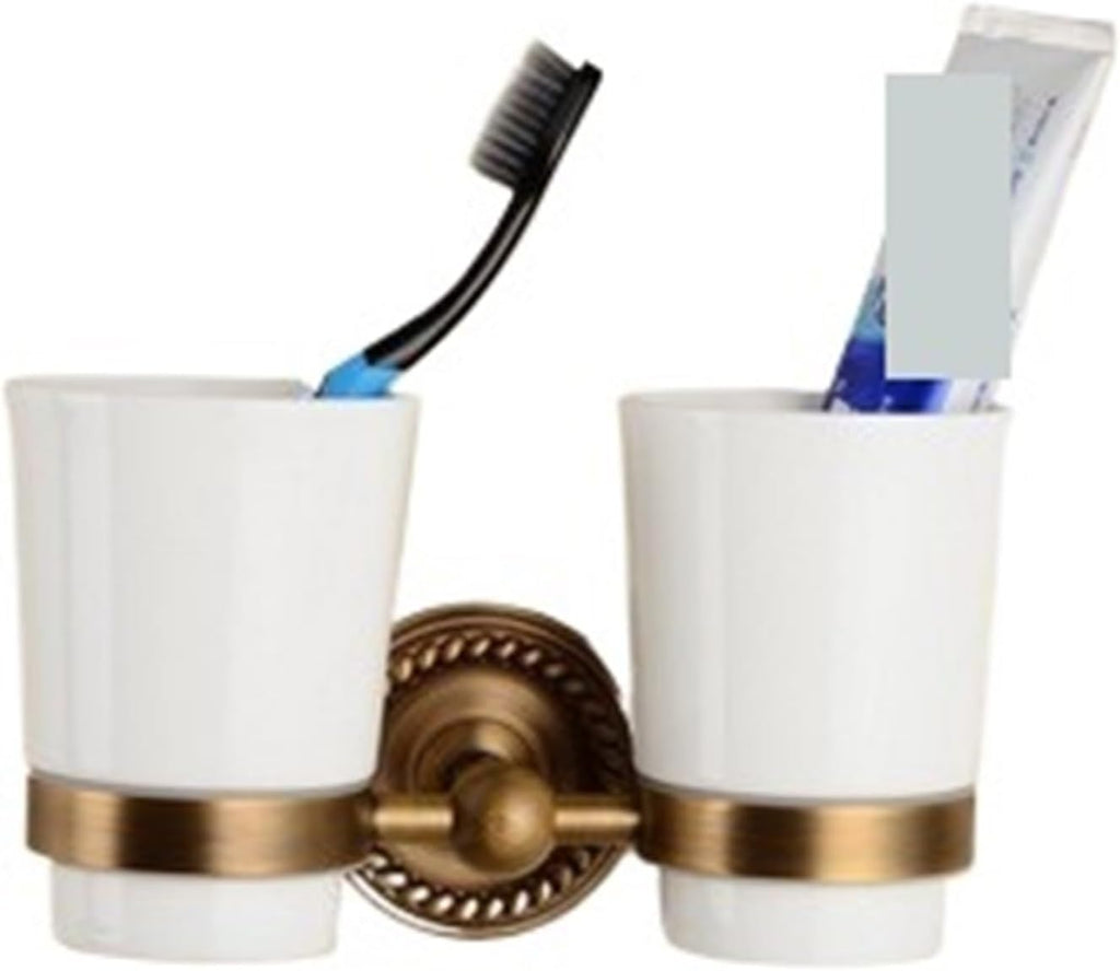 Solid Brass Bathroom Accessories Set,Robe Hook,Paper Holder,Towel Bar,Soap Basket(Double Cup Holder)