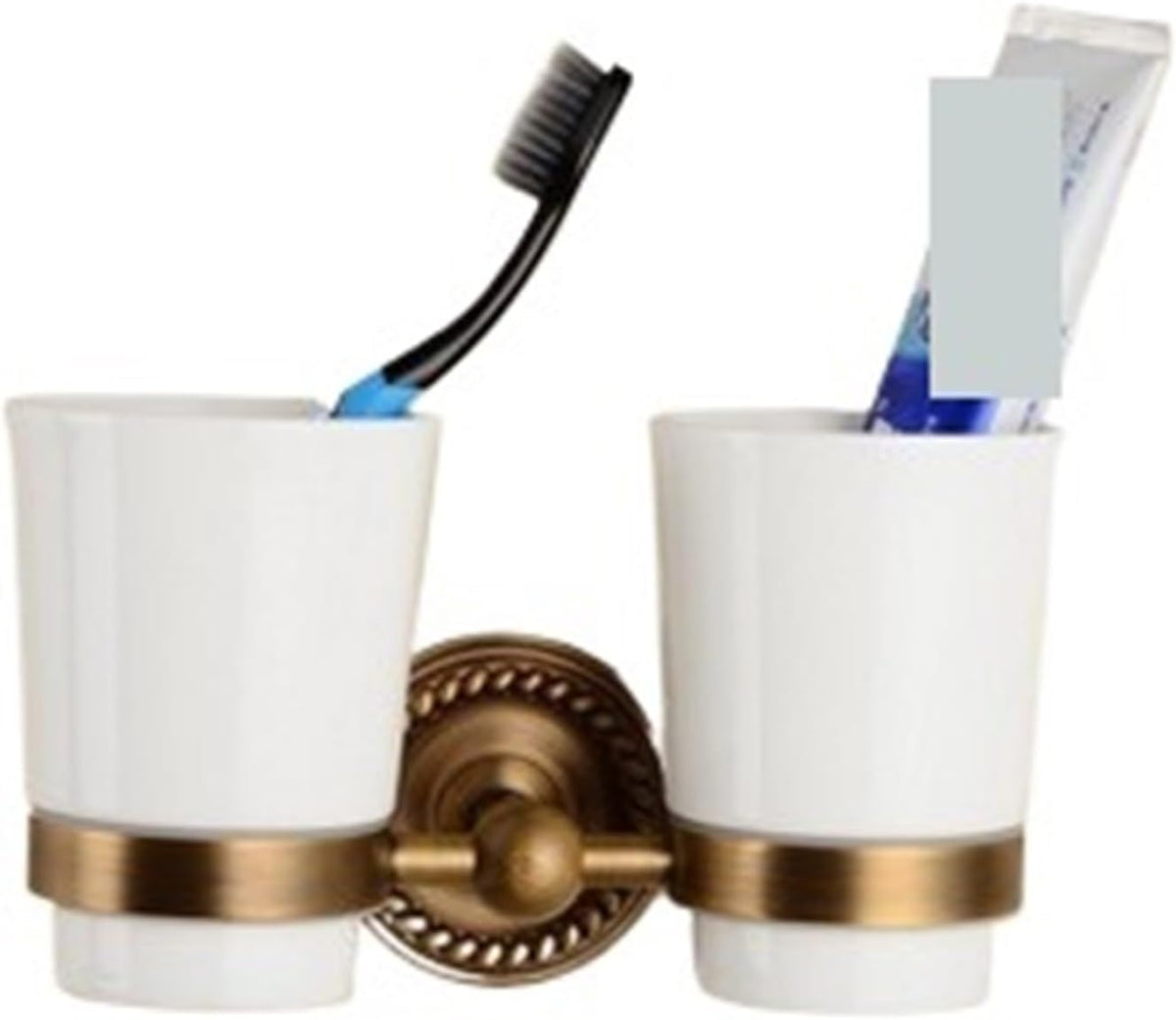 Solid Brass Bathroom Accessories Set,Robe Hook,Paper Holder,Towel Bar,Soap Basket(Double Cup Holder)