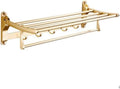 Bath Towel Rack Bathroom Shelves,Foldable Wall Mounted Double Towel Holder with Towel Bar,Polished