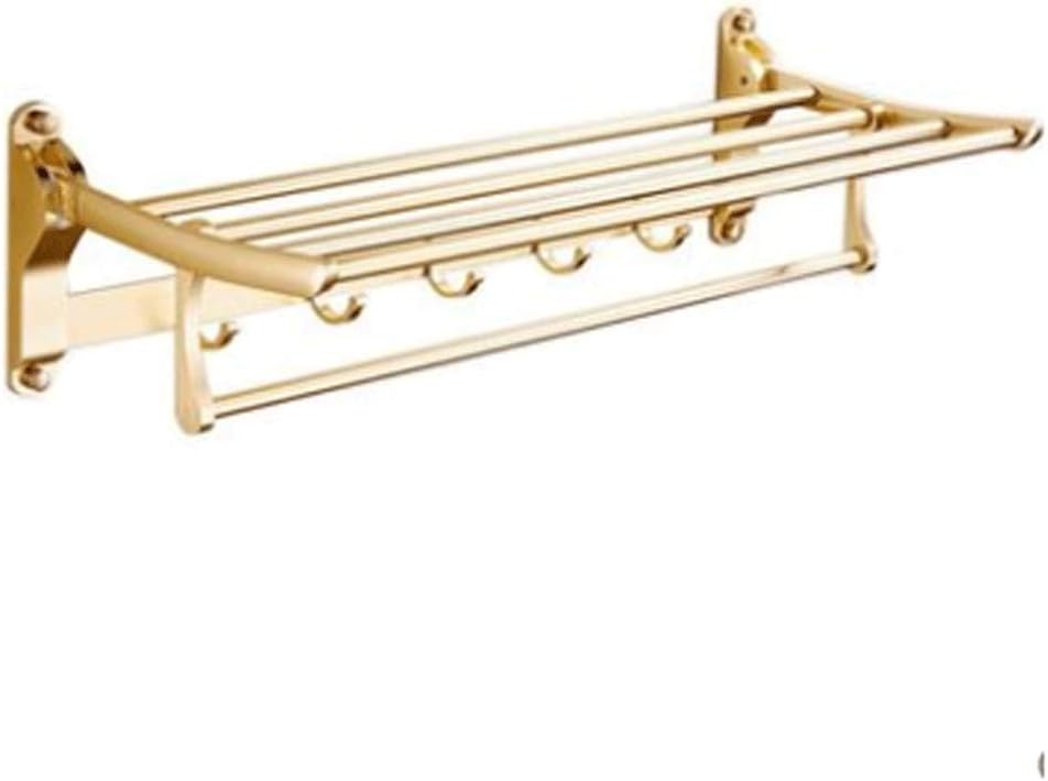 Bath Towel Rack Bathroom Shelves,Foldable Wall Mounted Double Towel Holder with Towel Bar,Polished