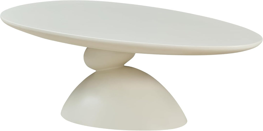 Lucky Coffee Table 47.2' Cream, Sculptural Fiberglass Table with Matte Finish, Minimalist Scandinavian Low Coffee Table, Designer-Inspired Pebble Base Center Table for Modern Living Room & Apartment