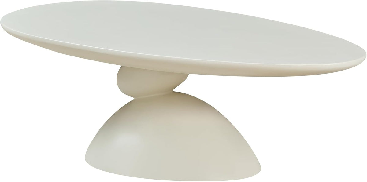 Lucky Coffee Table 47.2' Cream, Sculptural Fiberglass Table with Matte Finish, Minimalist Scandinavian Low Coffee Table, Designer-Inspired Pebble Base Center Table for Modern Living Room & Apartment