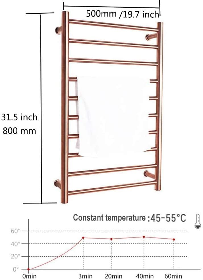 Electric Towel Warmer, Rose Gold Heated Towel Rack with 10 Bars 304 Stainless Steel Electric Drying Rack Wall Mounted Bath Towel Heater, Clothes Airer Dryer for Bathroom, 80(Plug in