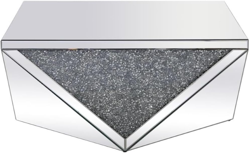 MAKLAINE Modern Square Polygonal Coffee Table, 38 in, Clear Silver Crystal Mirrored Finish, MDF and Glass Construction, Living Room Accent Table, Sleek Design