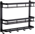 Black Shelf Aluminum Shower Caddy Corner Shelves Bath Towel Rack Shampoo Holder with Towel Bar Hook Hair Dryer Holder