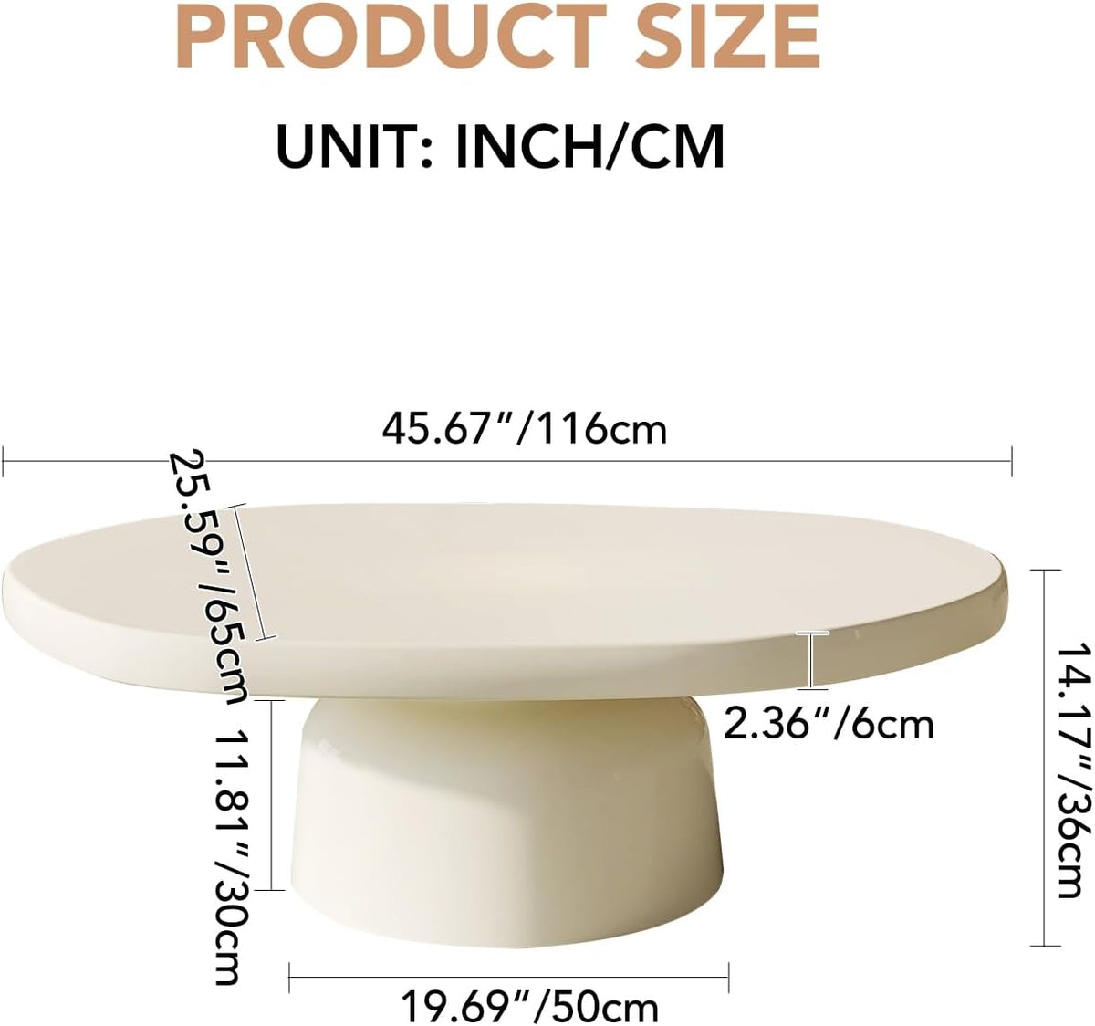 45.67' Oval Coffee Table, Modern Mid-Century Drum Center Table with Sturdy Base & Thick Tabletop, Simple Coffee Table for Living Room, Office, Easy Assembly, White