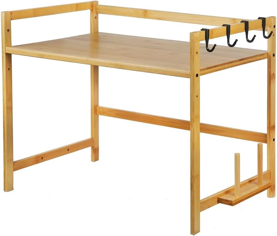 Microwave Oven Rack,kitchen countertop organizer, microwave stand,Multifunctional Microwave Rack, Wooden Bamboo Microwave Stand, 2 Layers Bamboo Microwave Oven Stand, Adjustable Kitchen Stor