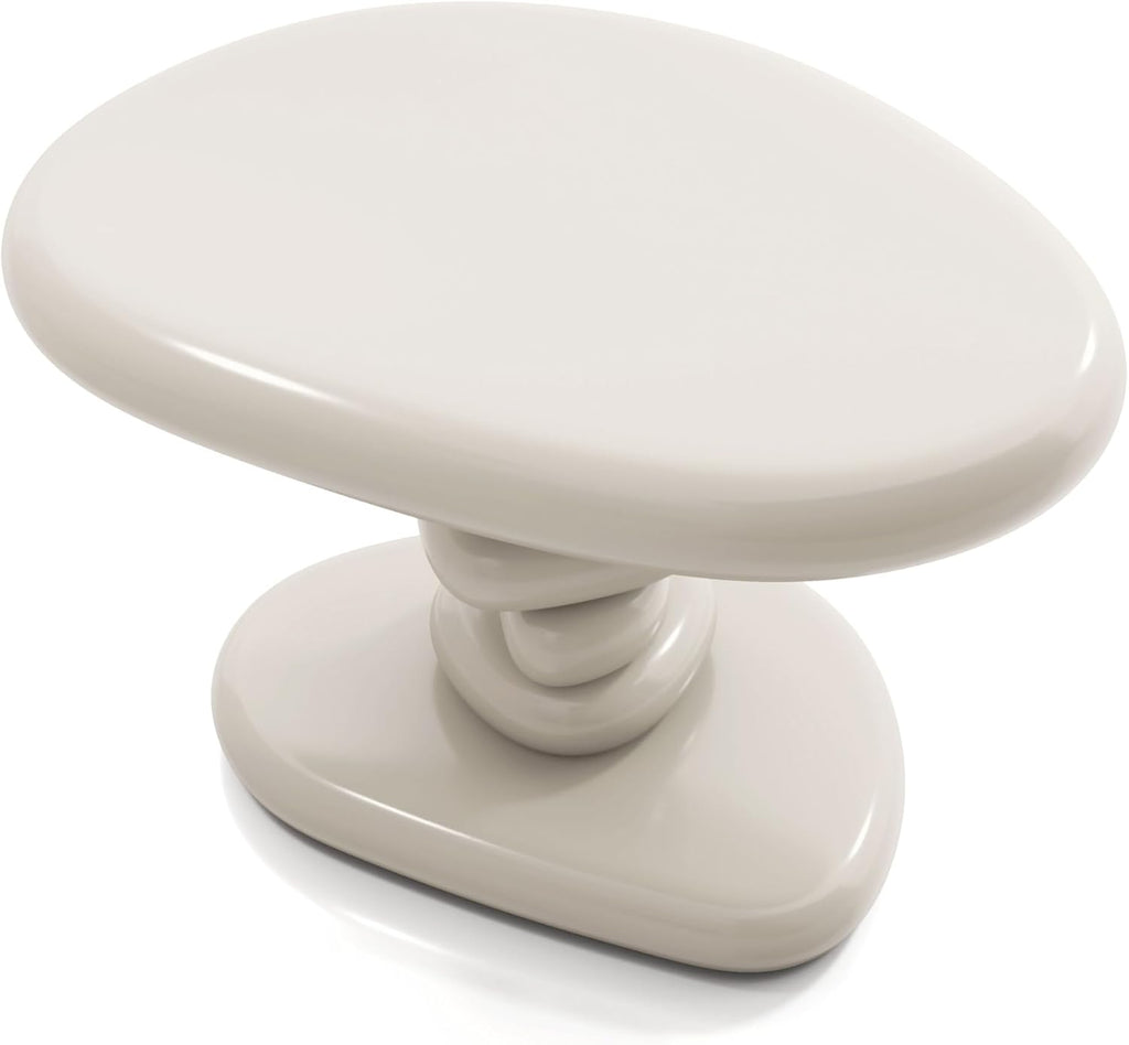 24/7 Shop at Home Kavren Modern 37-inch 2-Piece Oval Glossy Low Profile Coffee Table Set, Stone Shape Living Room Furniture for Small Space, Ivory