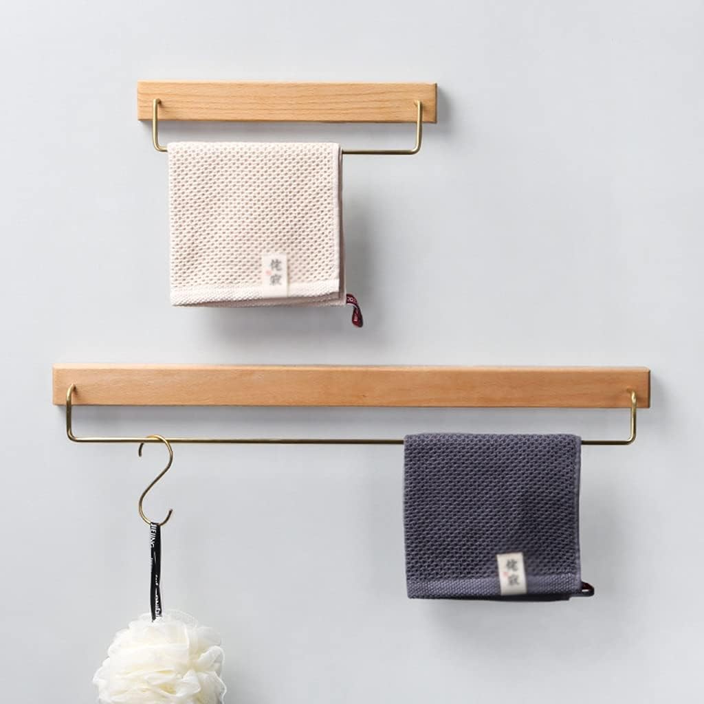 Towel Rack Black Walnut Wood Towel Rack Wall Mounted Retro Towel Bar Wooden Towel Holder Brass Towel Rail (Color : Brown Size : 60cm) (Wood Color 30cm)