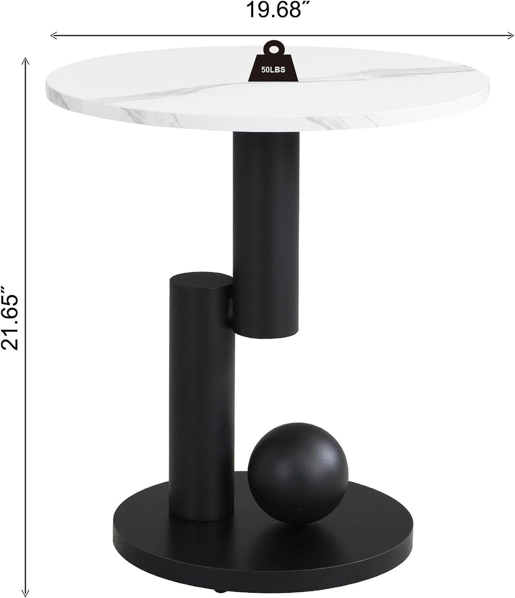 SSLine Luxury Nesting Coffee Table Set with Black Base Modern Faux Marble Living Room Table Set of 2 Include Oval Coffee Table with Drawer and End Table for Living Room Bedroom