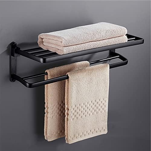 Towel Rail Bath Towel Holder Towel Bar Wall Mounted Towel Rack Aluminum Towel Storage Holder Bathroom Towel Rails Bath Rack Double Shelves Rack/40cm Bathroom Decor Shelf