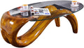 LITFAD Modern Glass-Topped Cocktail Table Oval Contemporary Coffee Table Creative Mermaid Living Room Table - Dark Wood 35.5' L x 21.7' W x 16' H