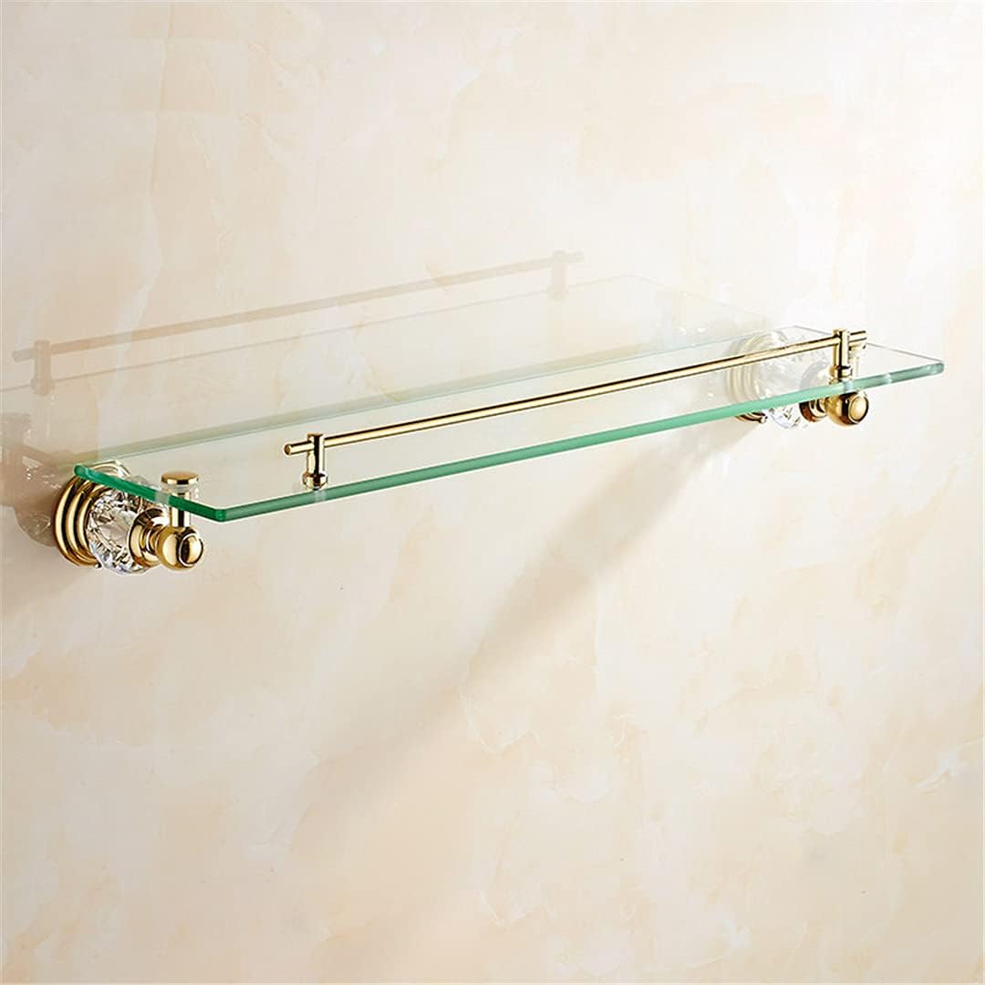 Bathroom Accessories Set Shiny Gold Crystal Towel Rack Metal Toothpaste Holder Wall Hanging Swivel Towel Bar Corner Shelf,Paper Net(Glass Shelf 1 Layer)
