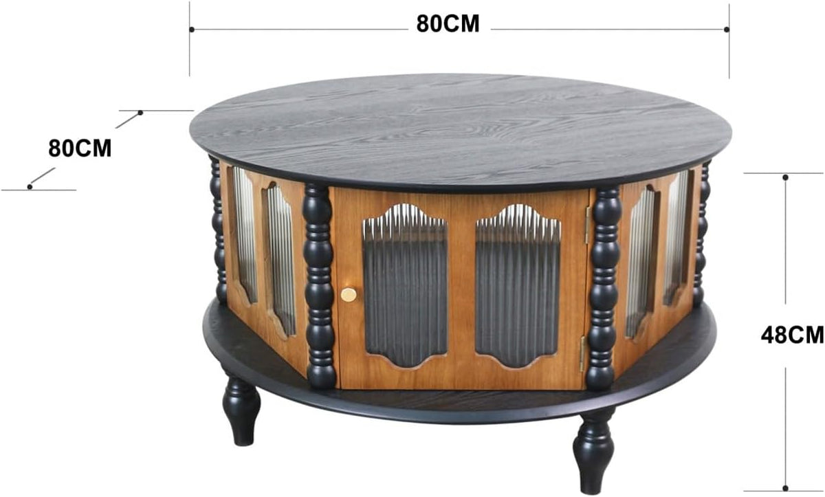 Coffee Table for Living Room Modern 31.5' Round Coffee Tables Center Storage Mid Century Wooden Circle Accent Tea Wood Home Furniture Apartment Small Spaces Black Tabletop + Walnut