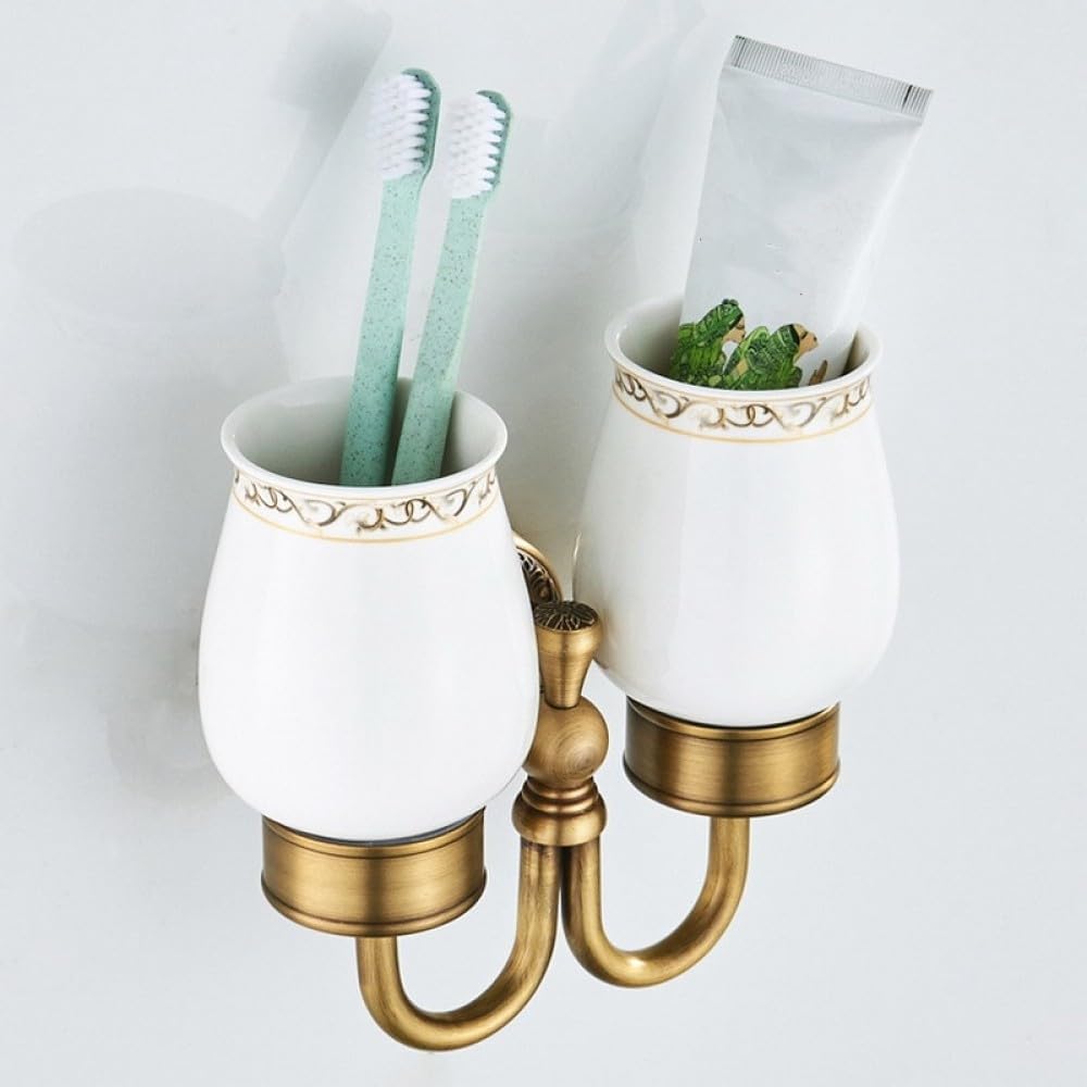 Antique Brass Bathroom Accessories Hardware Set Towel Bar Rail Rack Toilet Paper Holder Toilet Brush Shower Soap Dish Holder,Double Tumbler