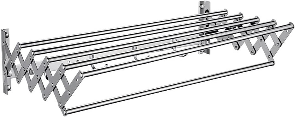 Clothes Horse - Wall Mounted Laundry Drying Rack - Extendable Towel Holder - with 6 Bar Towel Rail - for Hanging Clothes Dryer (Silver 60cm)