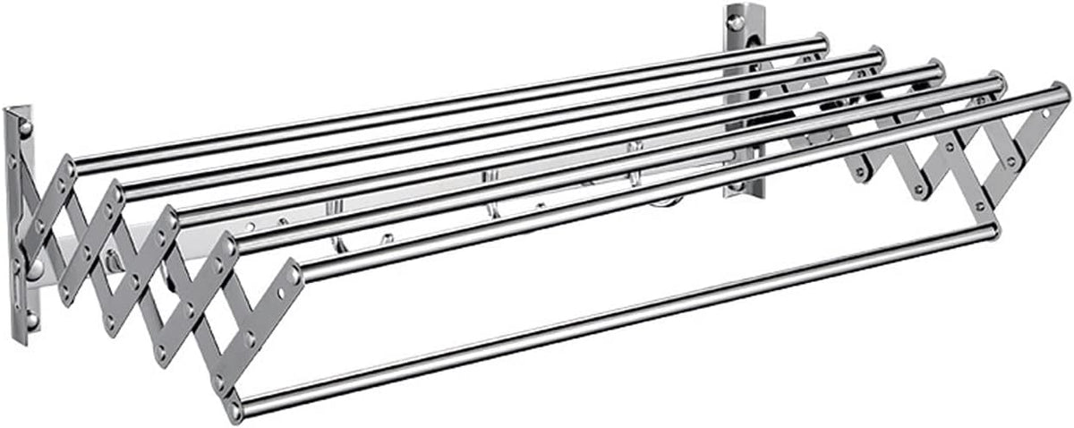 Clothes Horse - Wall Mounted Laundry Drying Rack - Extendable Towel Holder - with 6 Bar Towel Rail - for Hanging Clothes Dryer (Silver 60cm)
