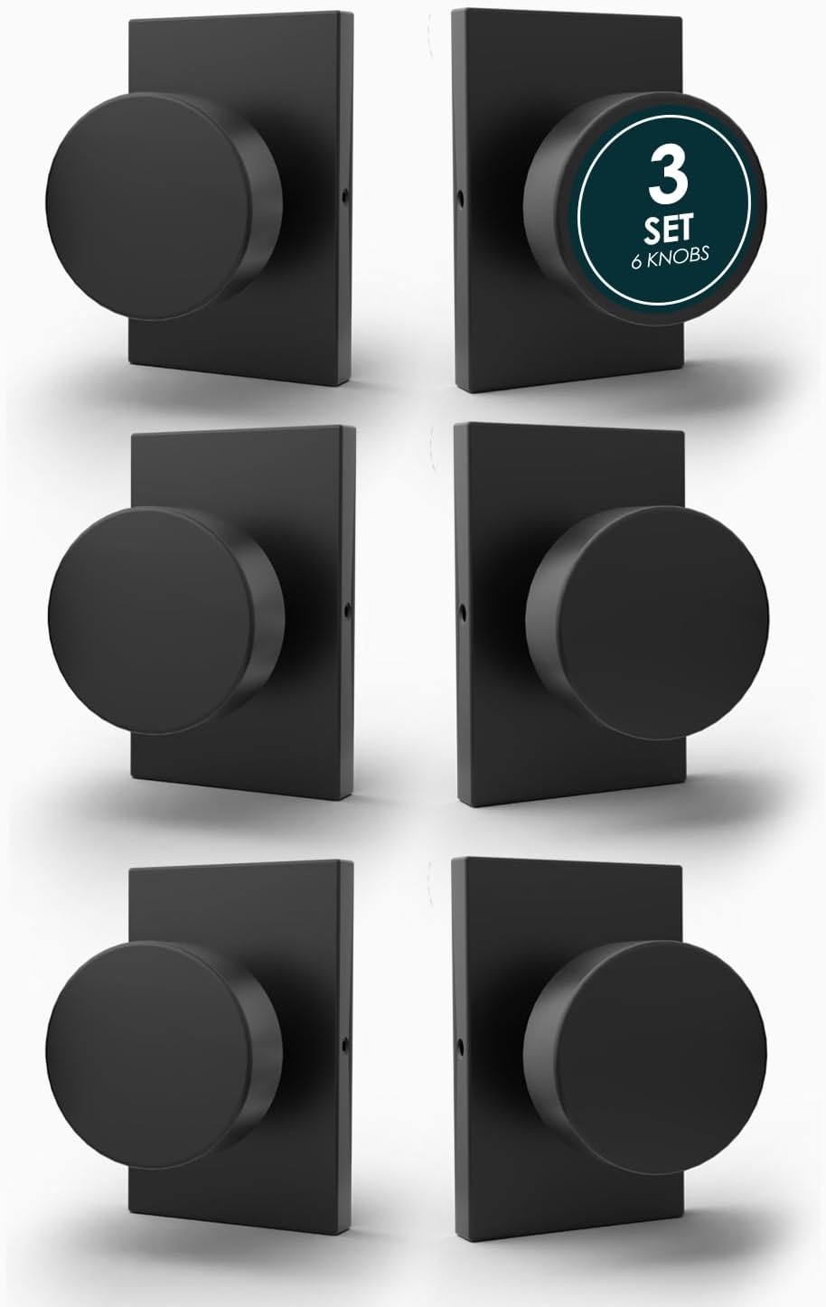 Mega Handles Laura Dummy Door Knob - 6 Pack Heavy Duty Dummy Door Knobs, Non-Turning Matte Black Door Knob for Closet & French Doors, Single Side, Fits All Standard Door Sizes - Matte Black