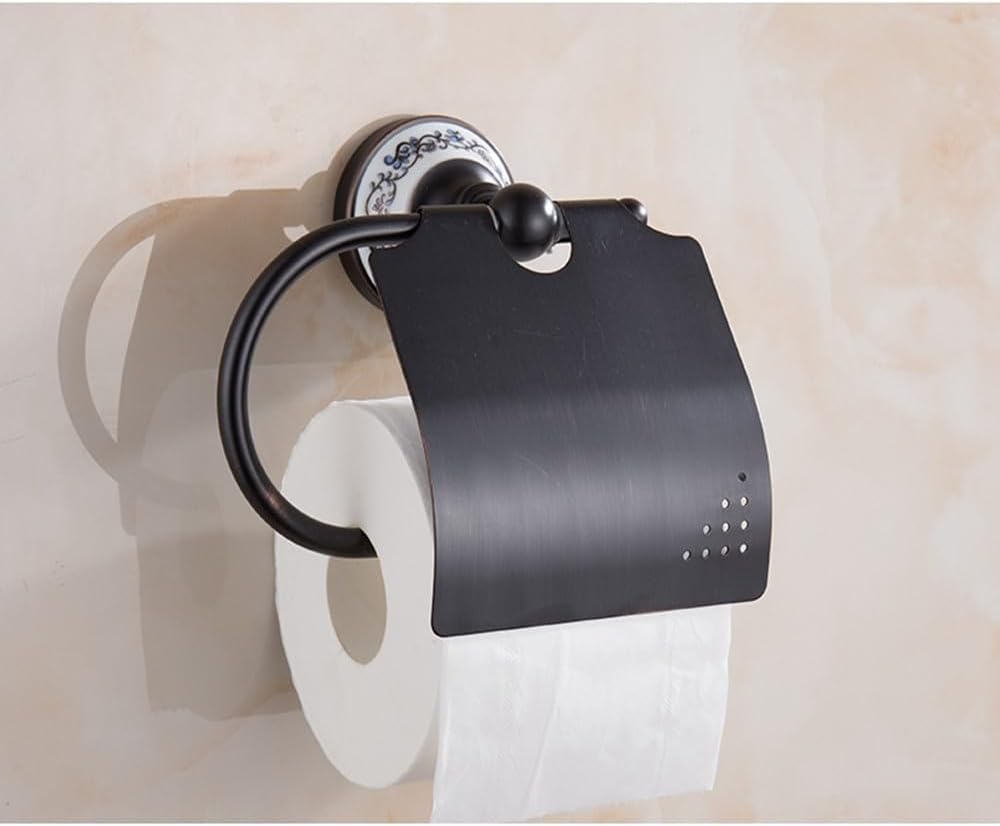 Black Brass Bathroom Hardware Set Porcelain Towel Shelf Towel Rack Toilet Paper Holder Towel Bar Hook Bathroom Accessories,Toilet Paper Holder13