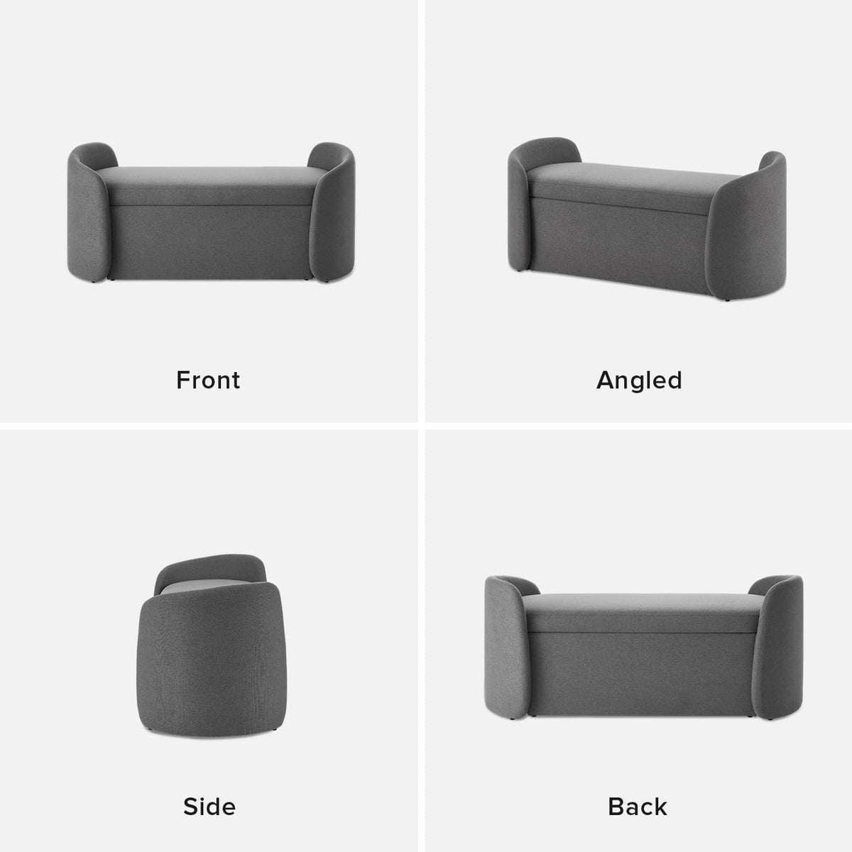 mopio Sophie 51' Ottoman Storage Bench, Entryway and Window Seating, End of Bed Curved Stool for King & Queen Bed, Storage Chest for Bedroom (Dark Gray Fabric)