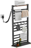 Modern Heated Towel Warmer Rack for Bathroom,Freestanding Electric Towel Heater with Hooks and Shelves,Timer&Temperature Adjustment,12 Bars Bath Towels Warming Holder,Left line