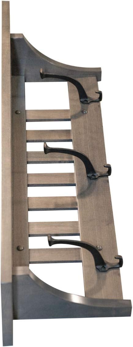 Rustic Red Door Mission Style Coat Rack Wall Mounted with Shelf, Entryway Wooden Hanger with 3 Wrought Iron Hooks for Jacket, Towel or Hat, Farmhouse Decor, 32.5' Brown Maple Wood, Antique Slate Stain
