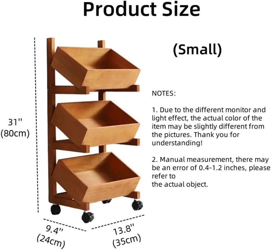 Wood Fruit Basket for Kitchen, Vegetable Bread Basket, Pantry Shelves, Can Organizer Rack, Wooden Storage Rack for Living Room(Beige,Small)