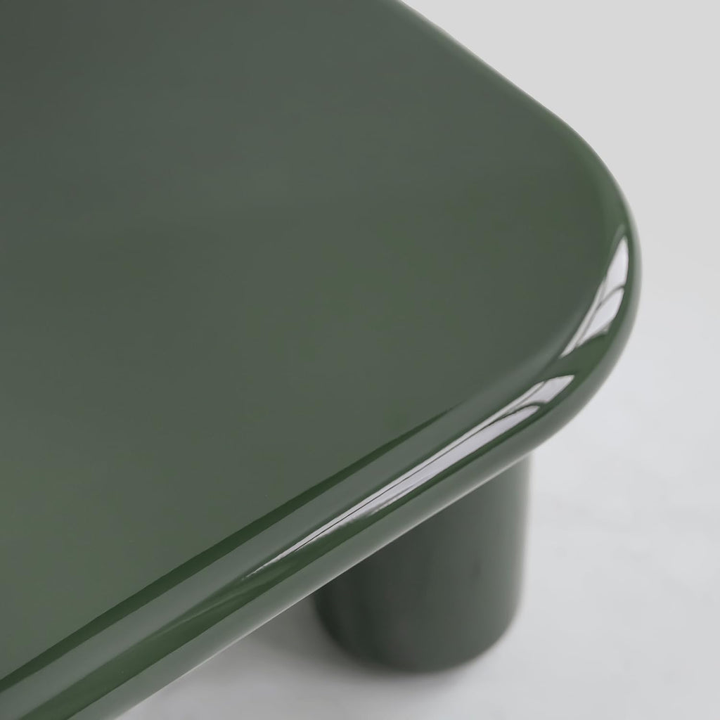 Acanva Modern Coffee Tables with High Glossy Finish, Curved Edges, Accent Center Furniture for Living Room Home Office, Square Table, Olive Green
