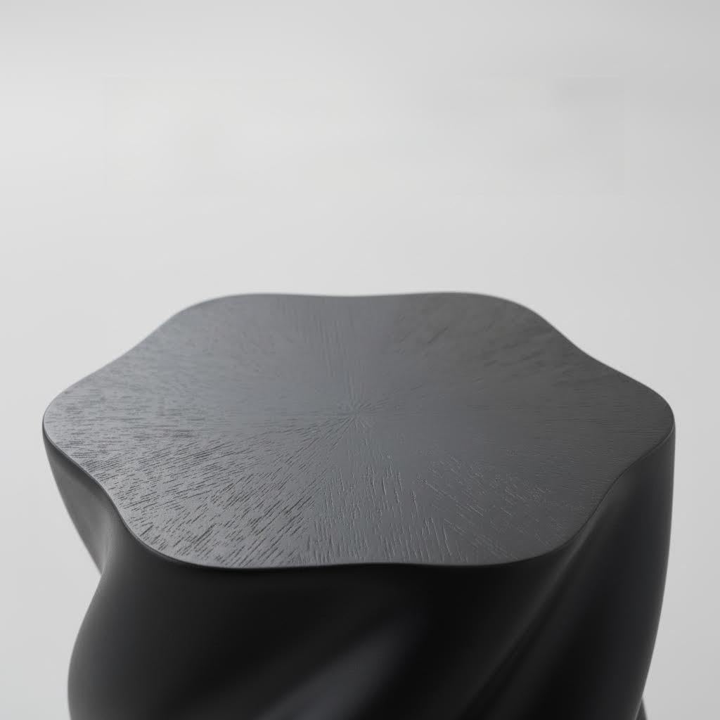 Art Deco Twisted End Table, Organic Sculptural Side Table for Living Room Decor, Modern Nightstand with Smooth Black Fiberglass Finish, Compact Accent Furniture for Small Spaces