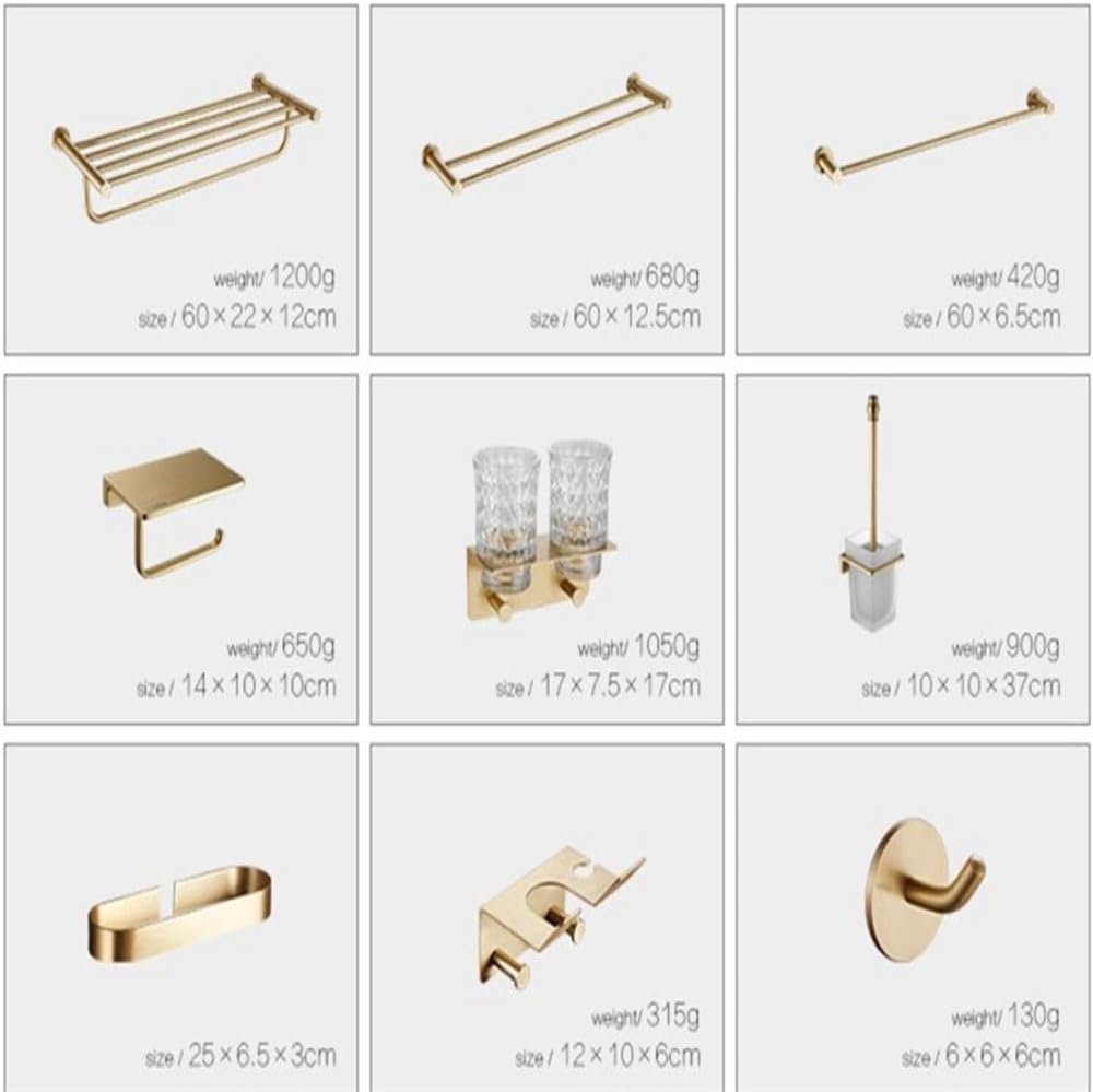 Bathroom Accessories Set Brushed Gold Brass Towel Ring/Rack Paper/Toilet Brush/Hair Dryer Holder Hooks Coner Shelf Bath Hardware,Single Towel Bar
