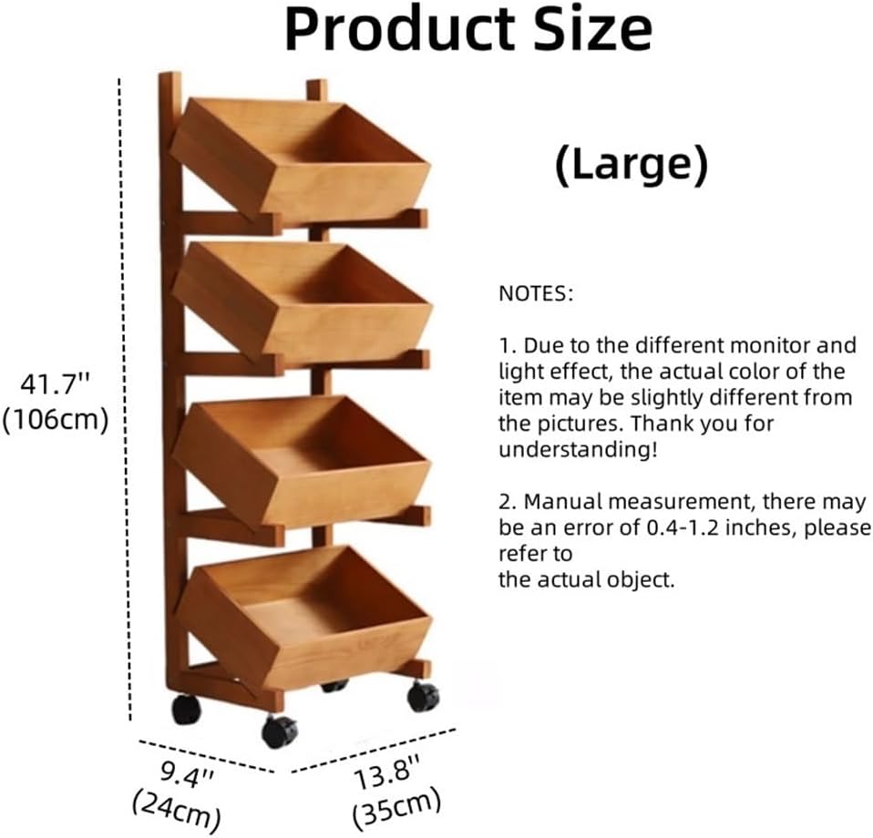 Wood Fruit Basket for Kitchen, Vegetable Bread Basket, Pantry Shelves, Can Organizer Rack, Wooden Storage Rack for Living Room(Brown,Large)