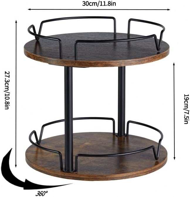 Organizer 2 Tier - Turntable Spice Rack for Table Top, Wooden Rotating Lazy Susan for Cabinet Pantry Kitchen Countertop Dining Table Cupboard Bathroom Vanity Storage