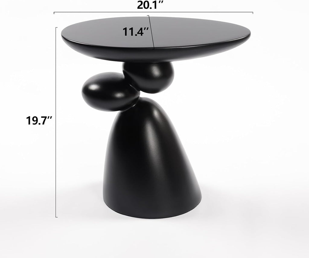 Lucky Stone Oval Coffee Table, Minimalist Fiberglass Tea Table with Sculptural Base, Scandinavian Modern Low Coffee Table for Living Room, Cozy Apartment & Studio, Black 20.1'
