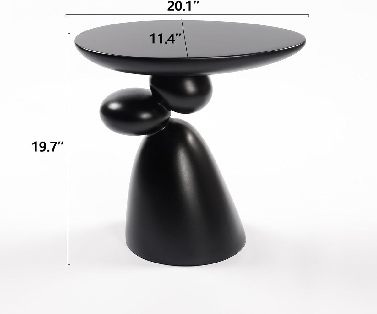 Lucky Stone Oval Coffee Table, Minimalist Fiberglass Tea Table with Sculptural Base, Scandinavian Modern Low Coffee Table for Living Room, Cozy Apartment & Studio, Black 20.1'