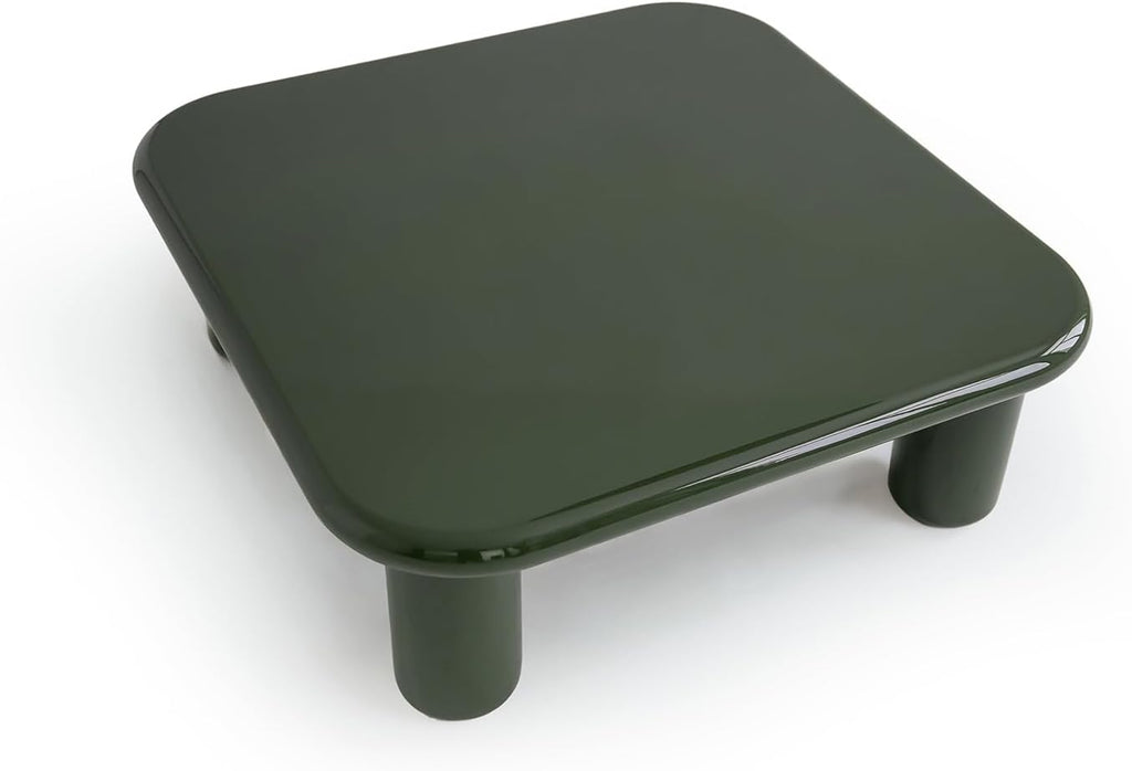 Acanva Modern Coffee Tables with High Glossy Finish, Curved Edges, Accent Center Furniture for Living Room Home Office, Square Table, Olive Green