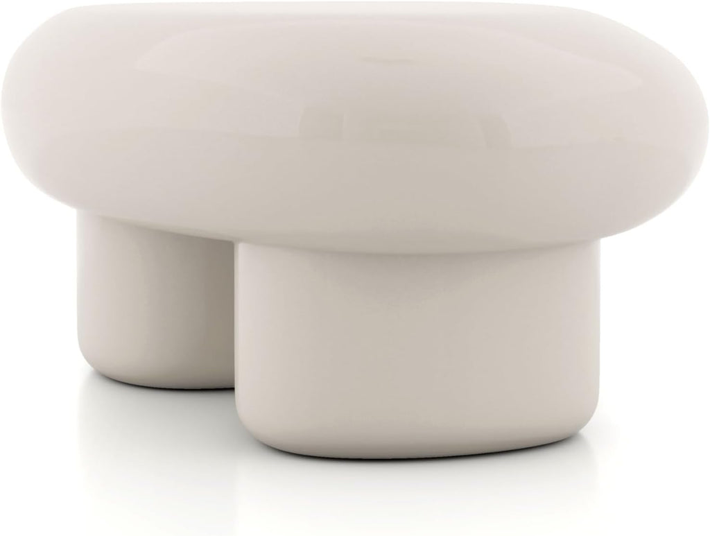 24/7 Shop at Home Kavren Modern 37-inch 2-Piece Oval Glossy Low Profile Coffee Table Set, Stone Shape Living Room Furniture for Small Space, Ivory