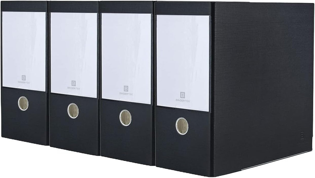 Bindertek 3-Ring Premium High-Capacity Binder, Pack of 4 - Black, 5.5' Spine Width, 900 Sheet Capacity, 4' D-Rings, Linen-Textured Covers, Steel Reinforced Edges, Spine Label Included