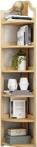 Wall Corner Bookshelf, Wooden Corner Shelf 6 Tier Corner Bookshelf Bookcase Tall Narrow Corner Display Organizer Stand for Living Room Corner Shelf Plant Stand(B)