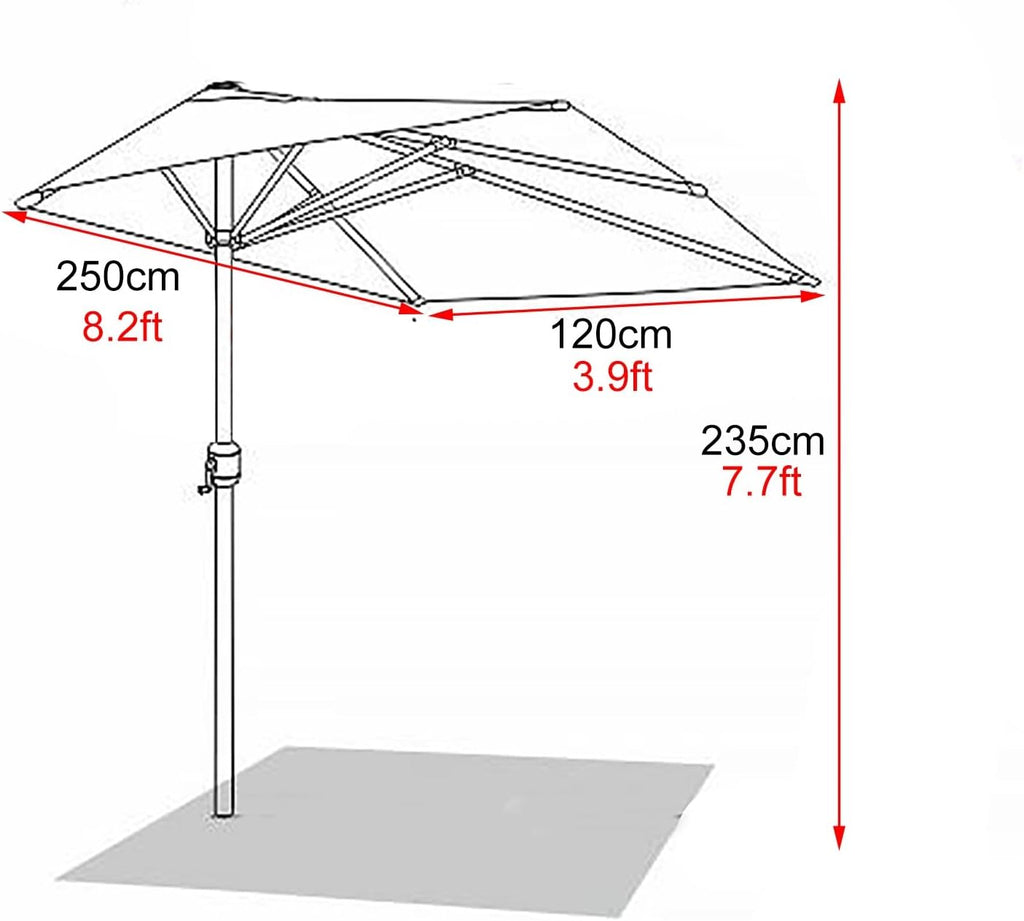 Against The Wall Half Square Parasol, Red Waterproof Patio Umbrella Outdoor Market Table Umbrellas, Heavy Duty Garden Balcony Sun Shade Cover