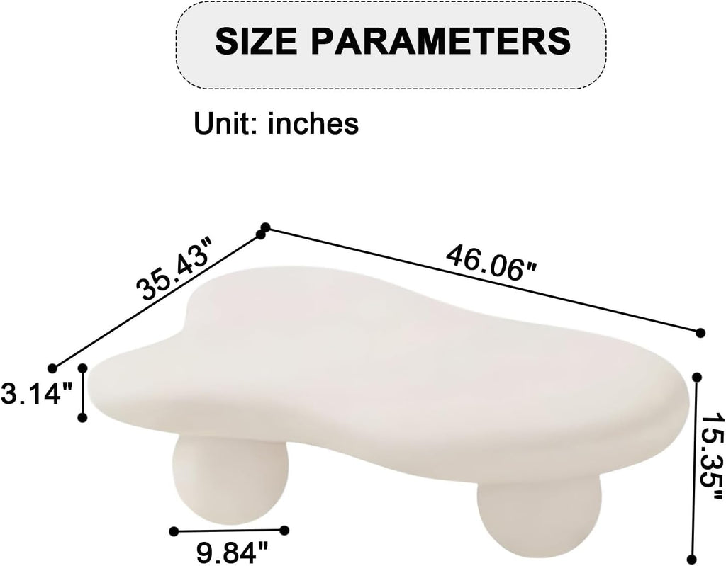 Unique Modern Cartoon Cloud Coffee Table Cute Irregular Coffee Tables Center Table Living Room Center Tables with 3 Ball Legs for Living Room Bedroom, Easy Assembly (B46)