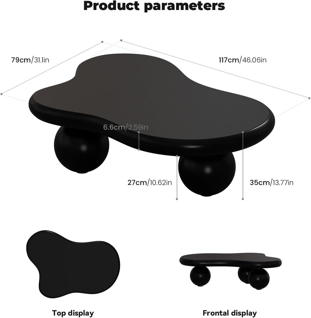 Cloud Coffee Table, Cute Irregular Coffee/Tea Table with Large Tabletop, Accent Cocktail Table, Cloud Shape Modern Coffee Table for Living Room, Office, Home Dec (D Black 46.06in)