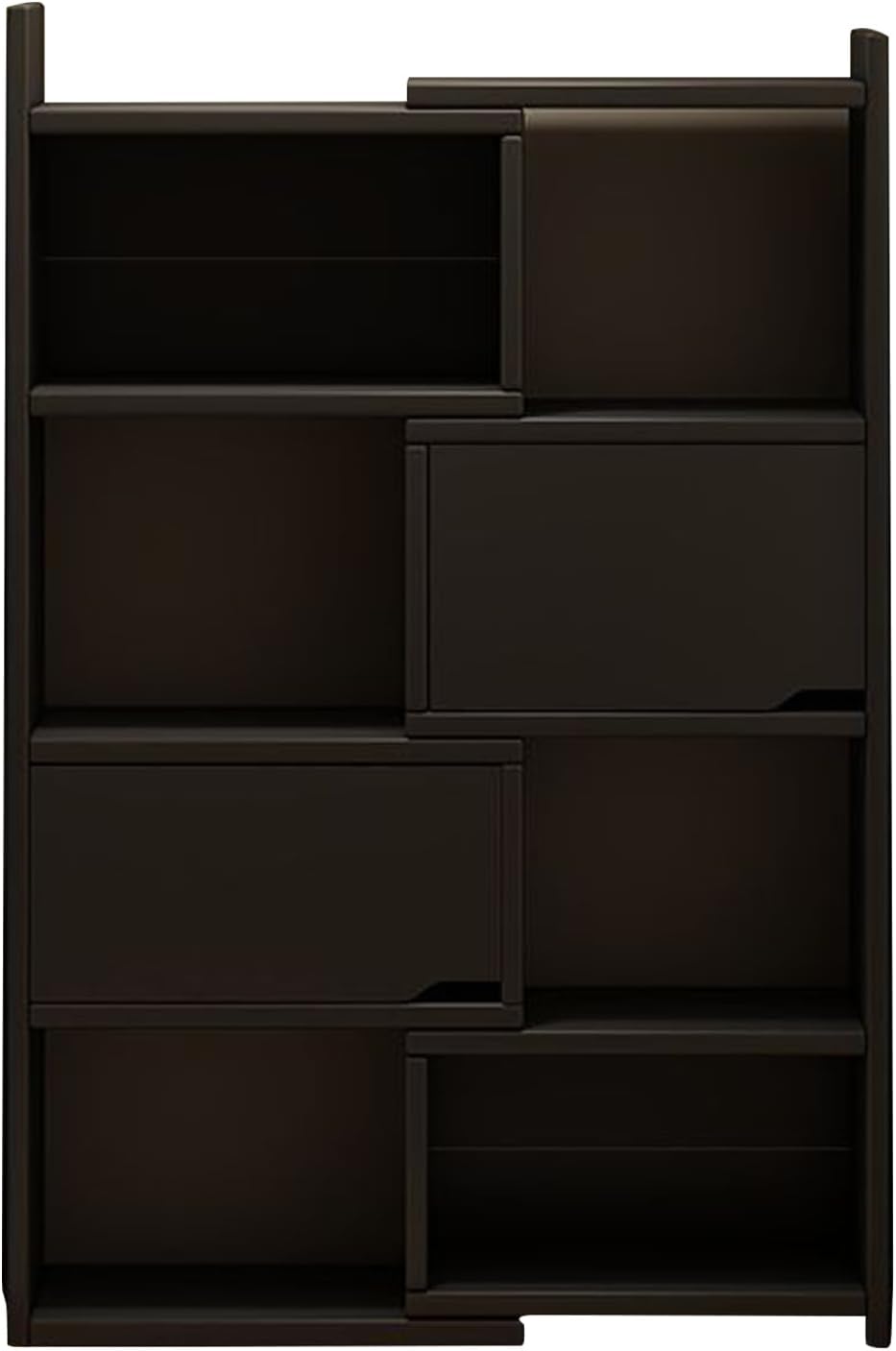 4 Tier Expandable Retractable Bookshelf, Wooden Corner Bookshelf for Living Room, Home Office, Space-Saving, Black Book Shelf