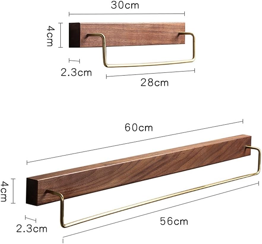 Towel Rack Black Walnut Wood Towel Rack Wall Mounted Retro Towel Bar Wooden Towel Holder Brass Towel Rail (Color : Brown Size : 60cm) (Wood Color 30cm)