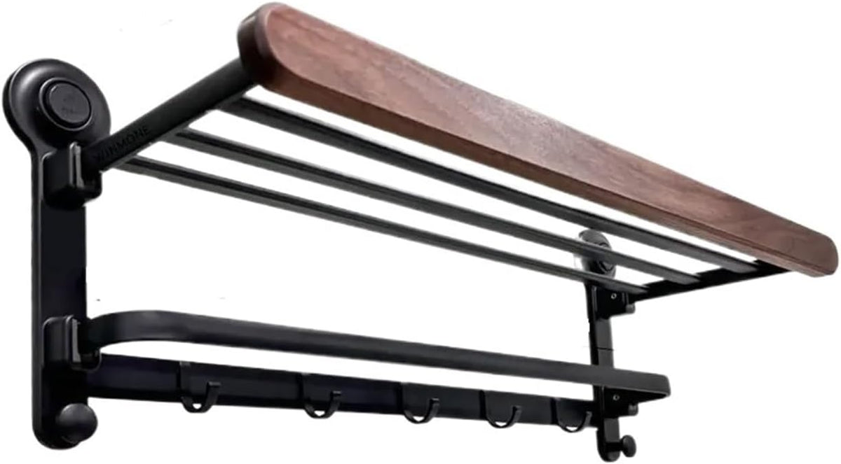 Suction Cup Wooden Walnut Folding Bath Towel Rack Bathroom Toilet Accessories Wall-Mounted Storage Shelf Hardware Sets(Towel Rack PX)