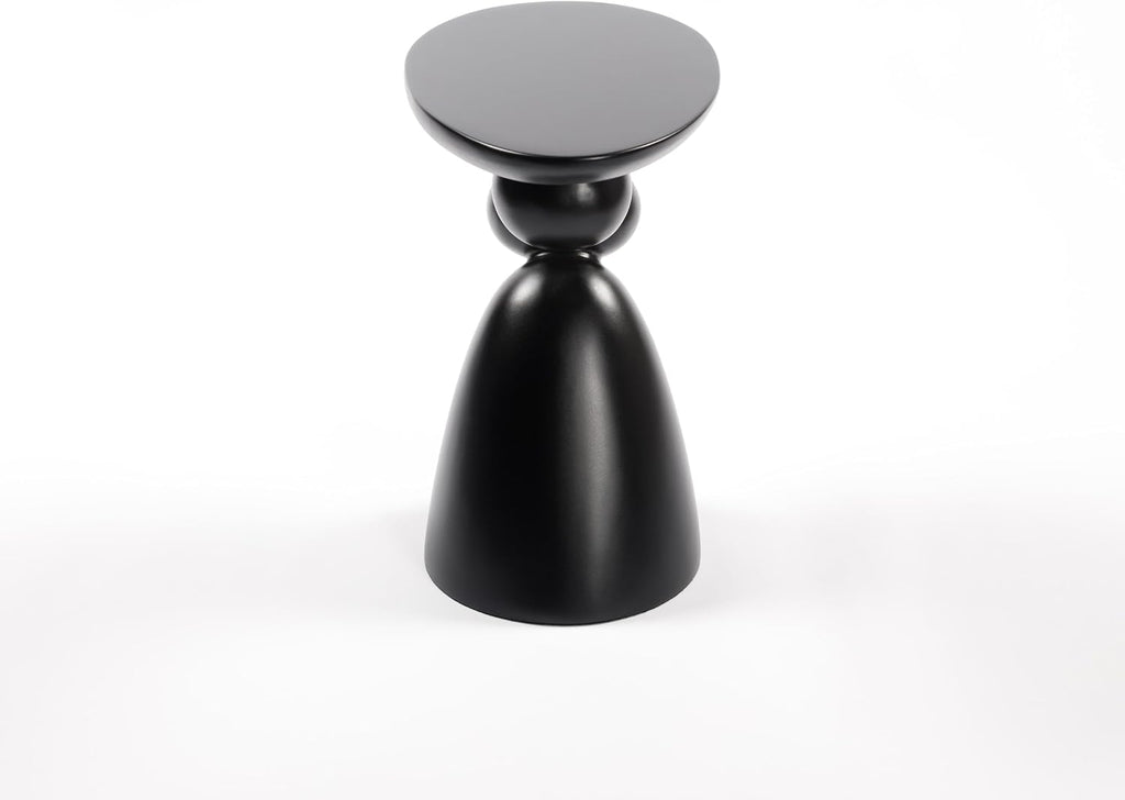 Lucky Stone Oval Coffee Table, Minimalist Fiberglass Tea Table with Sculptural Base, Scandinavian Modern Low Coffee Table for Living Room, Cozy Apartment & Studio, Black 20.1'