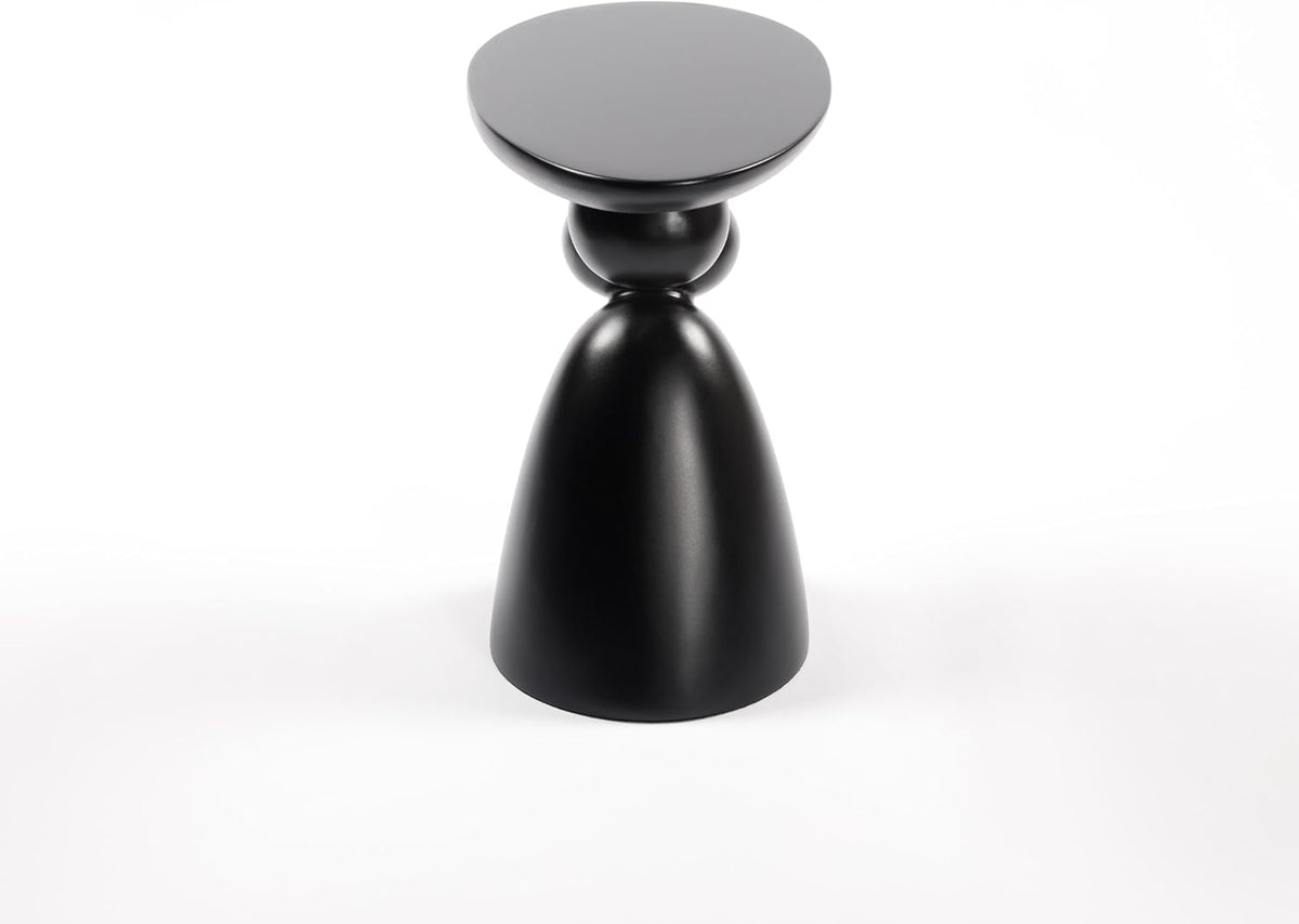 Lucky Stone Oval Coffee Table, Minimalist Fiberglass Tea Table with Sculptural Base, Scandinavian Modern Low Coffee Table for Living Room, Cozy Apartment & Studio, Black 20.1'