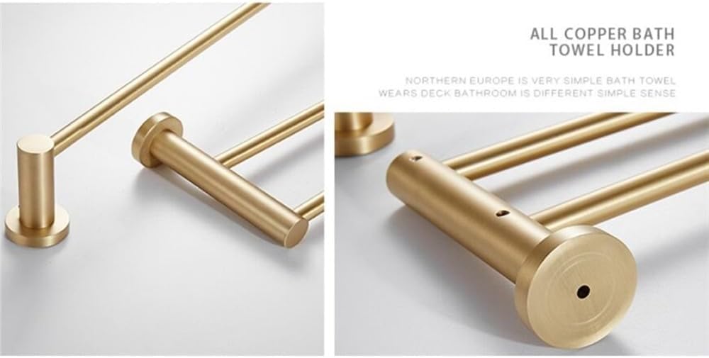 Bathroom Accessories Set Brushed Gold Brass Towel Ring/Rack Paper/Toilet Brush/Hair Dryer Holder Hooks Coner Shelf Bath Hardware,Single Towel Bar